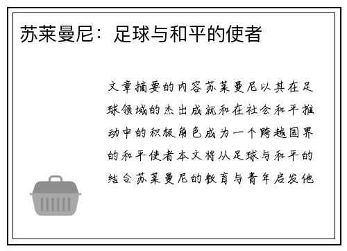 苏莱曼尼：足球与和平的使者