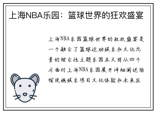 上海NBA乐园：篮球世界的狂欢盛宴